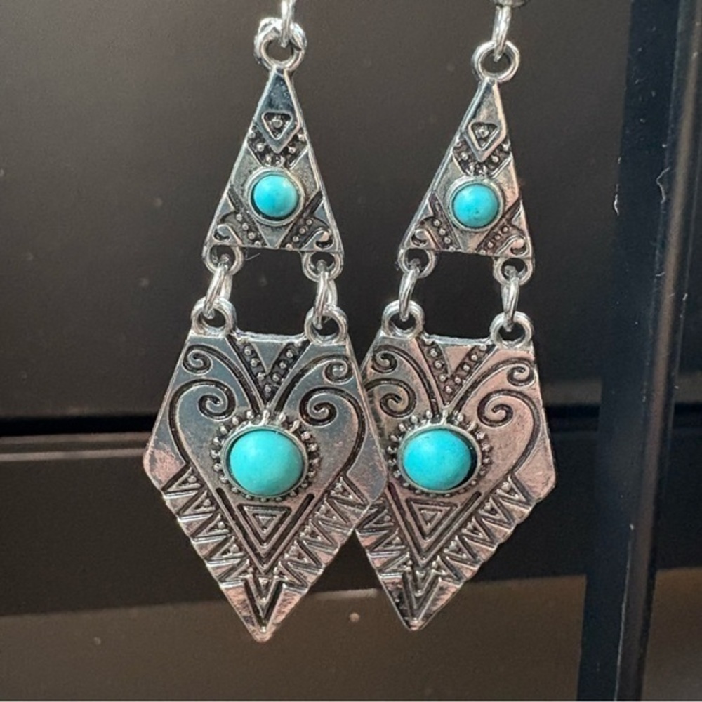 Vintage Silver and Turquoise Geometric Earrings